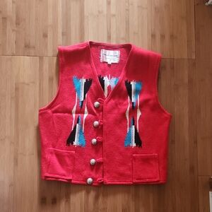 Red Wool Vest with Geometric Pattern